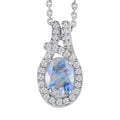 Premium Rainbow Moonstone White Zircon Pendant Necklace in Platinum Over Sterling Silver, Rainbow Moonstone Halo Pendant, Halo Pendant 1.00 ctw (20 Inches) - Sticky add to cart bar