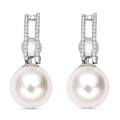 Set of 2 White Shell Pearl and Simulated Diamond Multi Ways Wearable Earrings in Silvertone - Sticky add to cart bar