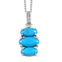 AMERICAN Natural Sleeping Beauty Turquoise and Diamond Pendant Necklace 20 Inches in Platinum Over Sterling Silver 4.90 ctw