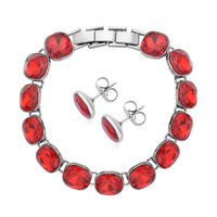 Doorbuster Simulated Ruby Tennis Bracelet (7-8In) and Stud Earrings in Silvertone