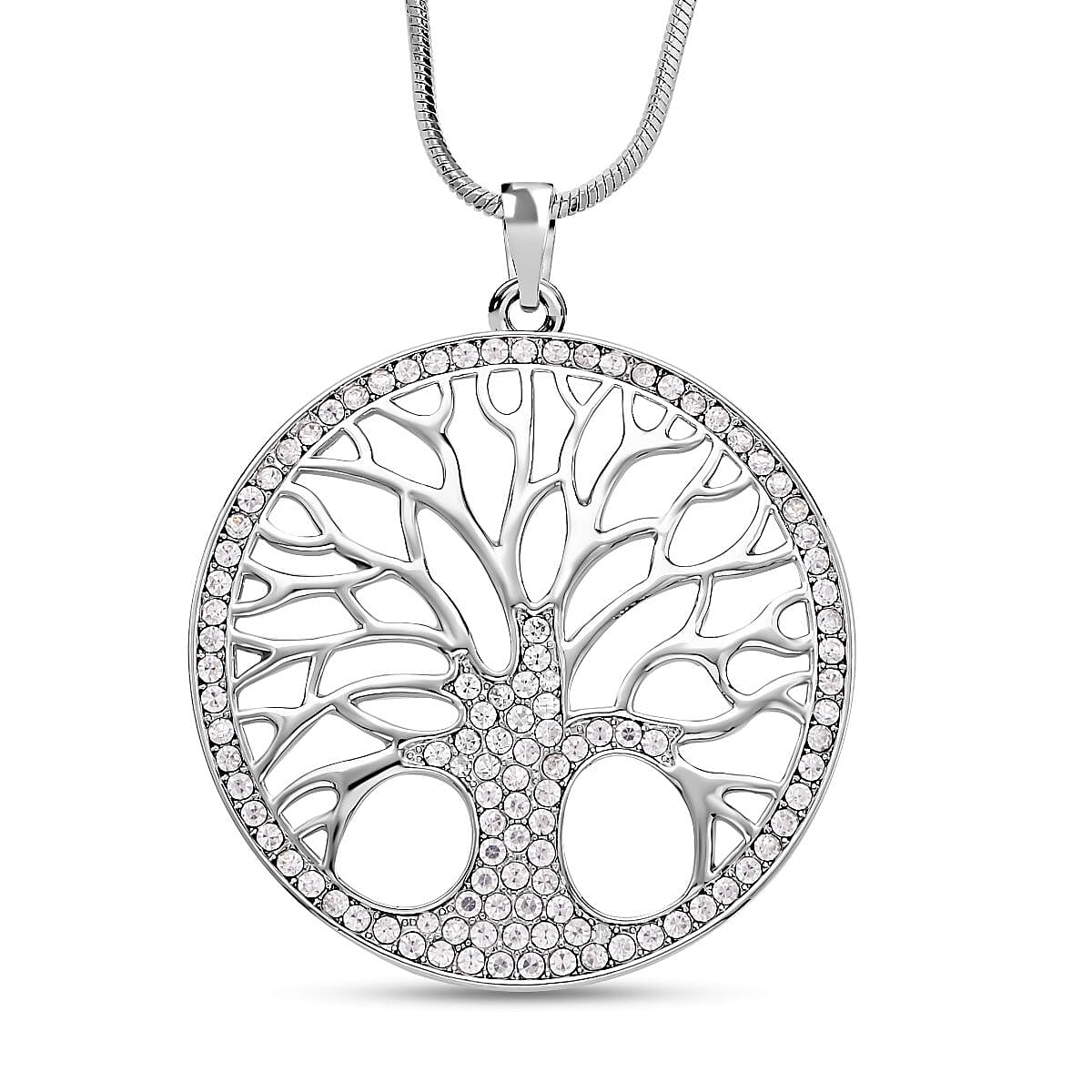 Austrian Crystal Tree of Life Pendant Necklace 28-30 Inches in Silvertone