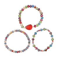 Pink Agate, Pink Glass Beaded & Resin Set of 3 Stretch Bracelet in Goldtone 5.00 ctw