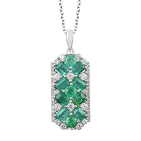 AAA Kagem Emerald and White Zircon Pendant Necklace 18 Inches in Rhodium Over Sterling Silver 3.25 ctw