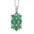 AAA Kagem Emerald and White Zircon Floral Pendant Necklace 18 Inches in Rhodium Over Sterling Silver 1.85 ctw