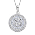 Moissanite Double Halo Pendant Necklace 18 Inches in Rhodium Over Sterling Silver 1.85 ctw - Sticky add to cart bar