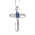 AAA Tanzanite and White Zircon Cross Pendant Necklace 20 Inches in Platinum Over Sterling Silver 0.90 ctw - Sticky add to cart bar