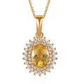 Brazilian Golden Apatite and Moissanite Double Halo Pendant Necklace 20 Inches in Vermeil Yellow Gold Over Sterling Silver 1.60 ctw - Sticky add to cart bar