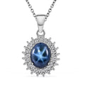 Blue Star Sapphire (DF) Pendant Necklace, Double Halo Pendant Necklace, Sterling Silver Pendant Necklace, Moissanite Halo Pendant Necklace, Princess Length Necklace 4.75 ctw - Sticky add to cart bar