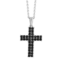 Natural Thai Black Spinel Cross Pendant Necklace 20 Inches in Stainless Steel 1.50 ctw