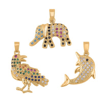 Simulated Multi Color Diamond Set of 3 Fish, Bird and Elephant Pendant in Goldtone 0.50 ctw
