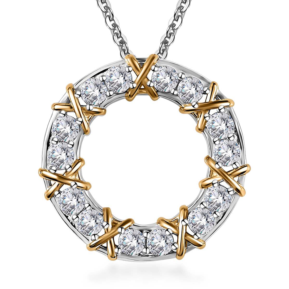 Moissanite Pendant Necklace 20 Inches in Vermeil YG and Platinum Over Sterling Silver 1.50 ctw