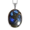 Malagasy Labradorite Solitaire Pendant Necklace 20 Inches in Stainless Steel 83.50 ctw - Sticky add to cart bar