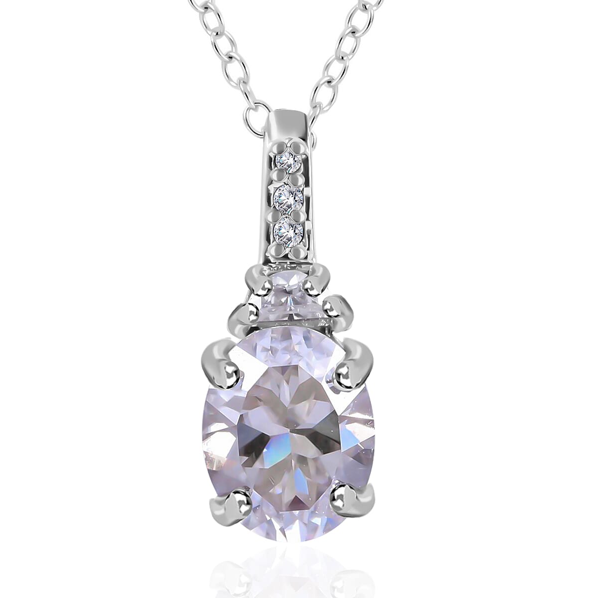Concave Cut Moissanite Pendant Necklace 18 Inches in Platinum Over Sterling Silver 2.40 ctw