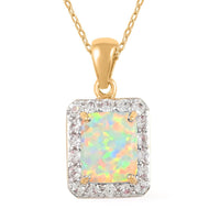 Lab Created Opal, White Zircon Pendant Necklace (18 Inches) in Sterling Silver 3.60 ctw