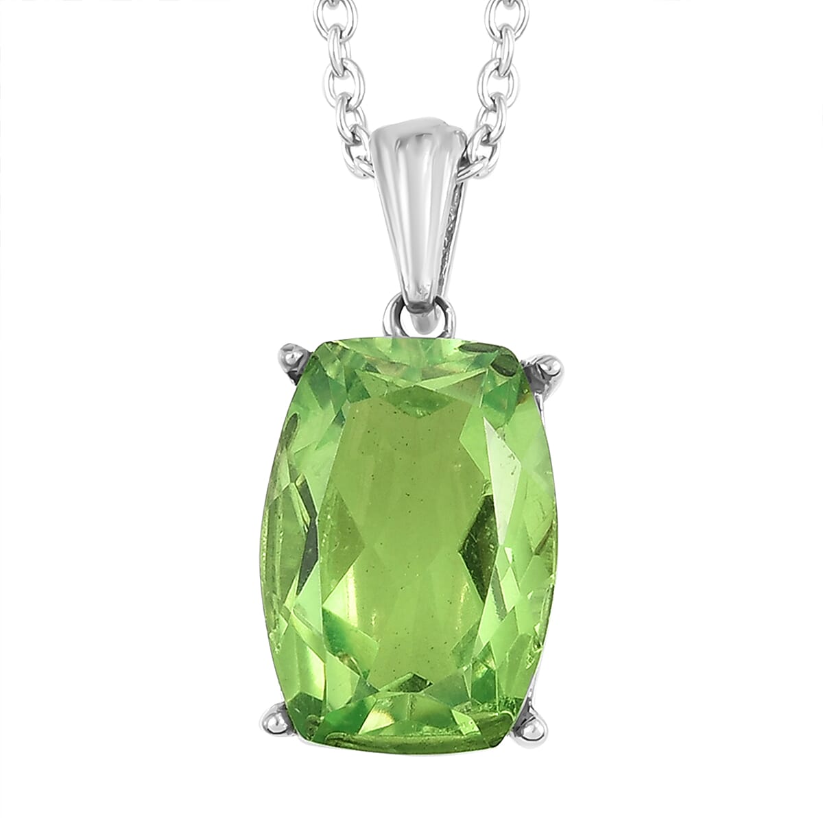Chartreuse Quartz Solitaire Pendant Necklace (20 Inches) in Stainless Steel 7.25 ctw , Tarnish-Free, Waterproof, Sweat Proof Jewelry