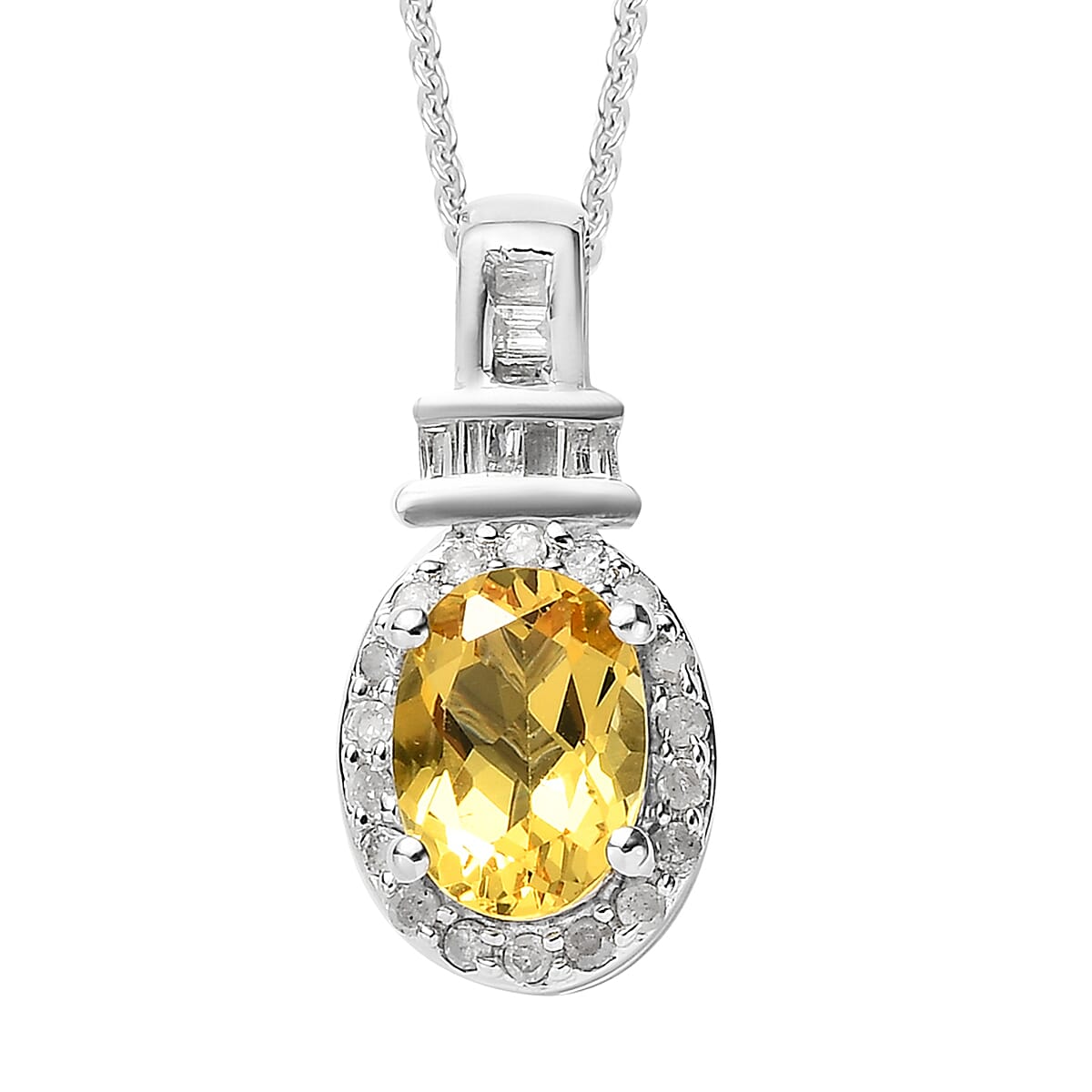 Premium Brazilian Heliodor and Diamond Halo Pendant Necklace 20 Inches in Platinum Over Sterling Silver 0.90 ctw