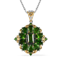 Chrome Diopside and Thai Black Spinel Pendant Necklace 20 Inches in Vermeil Yellow Gold and Platinum Over Sterling Silver 4.35 ctw