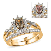 AAA Turkizite and Moissanite Set of 2 Stackable Ring in Vermeil Yellow Gold Over Sterling Silver (Del. in 5-7 Days) 1.35 ctw