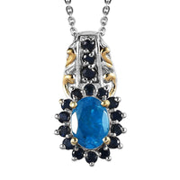 Malgache Neon Apatite and Kanchanaburi Blue Sapphire Pendant Necklace 20 Inches in Vermeil YG and Platinum Over Sterling Silver 1.20 ctw