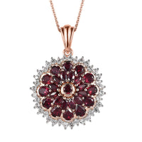 Premium Anthill Garnet and White Zircon Floral Pendant Necklace 20 Inches in Vermeil Rose Gold Over Sterling Silver 4.60 ctw