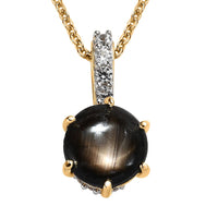 Premium Bankacha Natural Black Star Sapphire and White Zircon Pendant Necklace 20 Inches in Vermeil Yellow Gold Over Sterling Silver 1.90 ctw