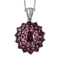Orissa Rhodolite Garnet Floral Pendant Necklace 20 Inches in Platinum Over Sterling Silver 5.00 ctw
