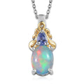 Premium Ethiopian Welo Opal and Tanzanite Pendant Necklace in Vermeil YG and Platinum Over Sterling Silver, Opal Jewelry, 20 Inch Pendant Necklace, Gift For Her 1.00 ctw