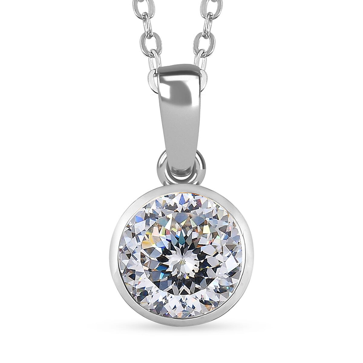 100 Facet Strontium Titanate Solitaire Pendant Necklace 20 Inches in Platinum Over Sterling Silver 3.10 ctw