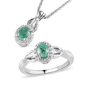 Ethiopian Emerald and Natural White Zircon Halo Ring Pendant Necklace 20 Inches in Platinum Over Sterling Silver 1.10 ctw - Sticky add to cart bar