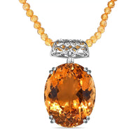 TLV Brazilian Citrine Pendant with Beaded Necklace (20 Inches) in Platinum Over Sterling Silver (12 g) 100.00 ctw