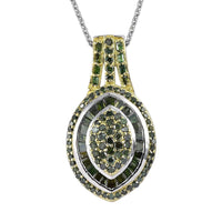 Green Diamond Marquise Cluster Pendant Necklace 20 Inches in Platinum Over Sterling Silver 1.00 ctw