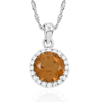 Cognac Topaz and Simulated Diamond Pendant Necklace 18-20 Inches in Sterling Silver 3.90 ctw