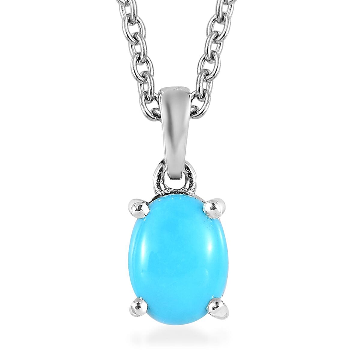 Sleeping Beauty Turquoise Solitaire Pendant Necklace 20 Inches in Platinum Over Sterling Silver 1.00 ctw