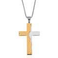 Bible Cross Men's Pendant Necklace 24 Inches in ION Plated YG and Stainless Steel