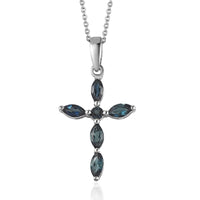 Premium Monte Belo Indicolite Cross Pendant Necklace 20 Inches in Platinum Over Sterling Silver 0.75 ctw