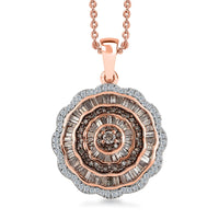 TLV Natural Champagne and White Diamond Cocktail Pendant Necklace (20 Inches) in Vermeil RG Over Sterling Silver 1.50 ctw