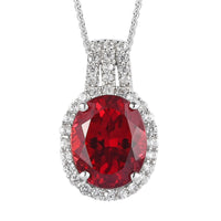 Lab Created Padparadscha Sapphire and White Zircon Pendant Necklace 20 Inches in Platinum Over Sterling Silver 6.00 ctw
