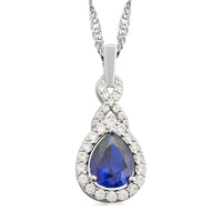 Simulated Blue Diamond and Simulated Diamond Pendant Necklace 18 Inches in Silvertone 2.00 ctw
