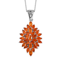 Mexican Fire Opal Floral Spray Pendant Necklace 20 Inches in Platinum Over Sterling Silver 1.85 ctw
