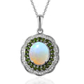 Ethiopian Welo Opal and Multi Gemstone Double Halo Pendant Necklace 20 Inches in Platinum Over Sterling Silver 5.00 ctw - Sticky add to cart bar