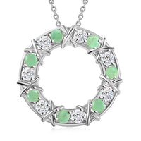 Doorbuster Emerald and Moissanite Pendant Necklace 20 Inches in Vermeil Yellow Gold and Platinum Over Sterling Silver 1.60 ctw