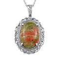 Unakite Pendant Necklace 20 Inches in Stainless Steel 27.20 ctw
