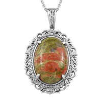 Unakite Pendant Necklace 20 Inches in Stainless Steel 27.20 ctw