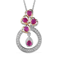 Premium Montepuez Ruby and White Zircon Pendant Necklace 20 Inches in Vermeil YG and Platinum Over Sterling Silver 1.10 ctw