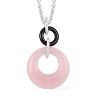 Galilea Rose Quartz and Multi Gemstone Pendant Necklace (18-20 Inches) in Rhodium Over Silvertone and Stainless Steel 26.25 ctw