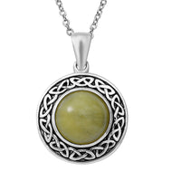 Connemara Marble Ireland Celtic Knot Pendant Necklace 20 Inches in Black Oxidized Sterling Silver 4.50 ctw