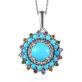 Sleeping Beauty Turquoise and Multi Gemstone Floral Pendant Necklace 20 Inches in Platinum Over Sterling Silver 3.70 ctw - Sticky add to cart bar
