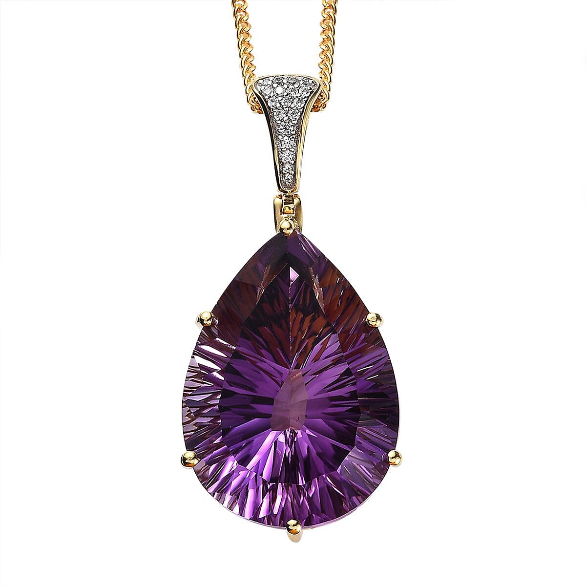 Doorbuster AAA African Amethyst and White Zircon Pendant Necklace 20 Inches in Vermeil Yellow Gold Over Sterling Silver 52.10 ctw