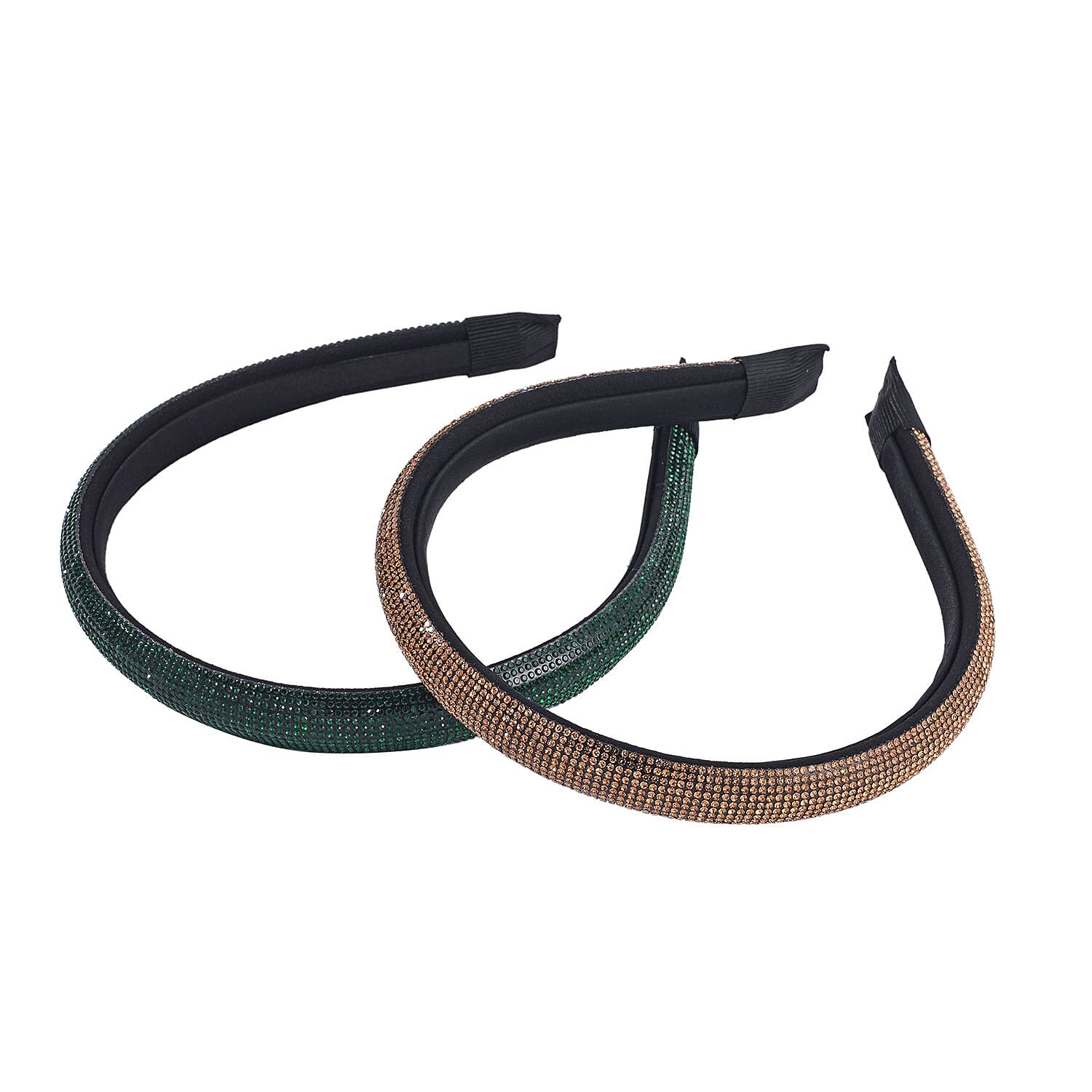 Doorbuster Set of 2 Champagne and Green Austrian Crystal Hair Band