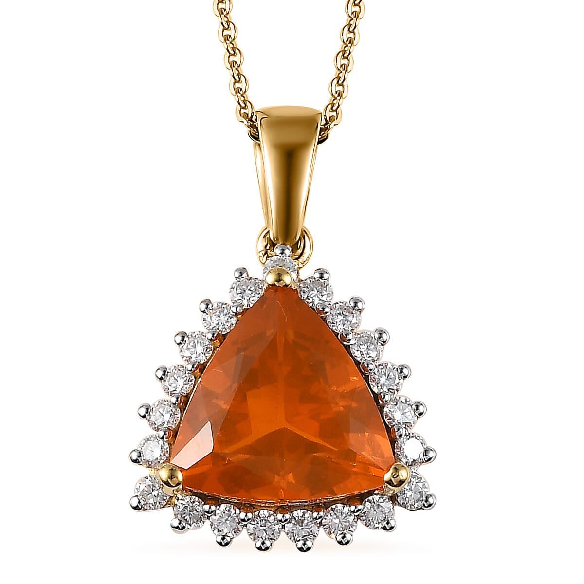 Premium BURITI Fire Opal and Moissanite Halo Pendant Necklace 20 Inches in Vermeil Yellow Gold Over Sterling Silver 3.50 ctw